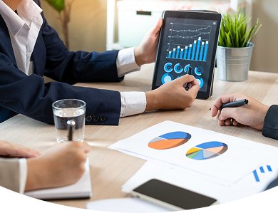 Financial advisor analyzing charts